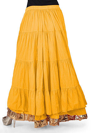 Solid Color Cotton Mulmul Skirts in Yellow