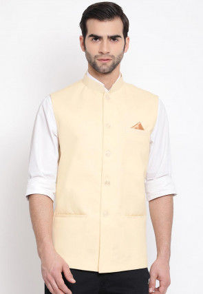 Solid Color Cotton Nehru Jacket in Cream