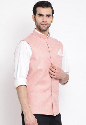Solid Color Cotton Nehru Jacket in Light Pink