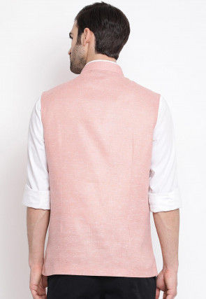 Solid Color Cotton Nehru Jacket in Light Pink