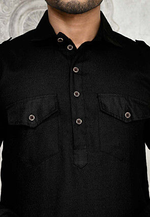 Solid Color Cotton Paithani Suit in Black