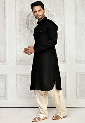 Solid Color Cotton Paithani Suit in Black