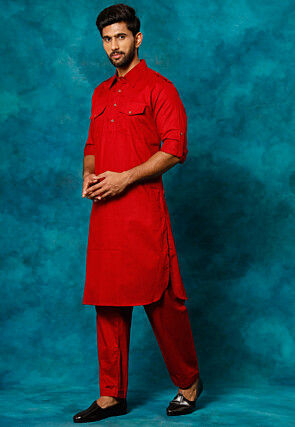 Solid Color Cotton Paithani Suit in Maroon