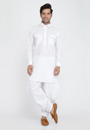 Solid Color Cotton Paithani Suit in White