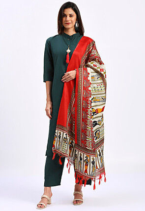 Solid color Cotton Pakistani Suit in Dark Green