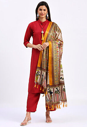 Solid color Cotton Pakistani Suit in Maroon