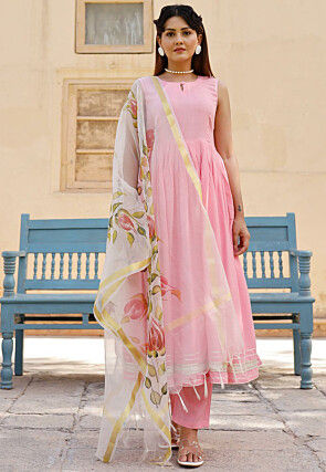 Solid Color Cotton Pakistani Suit in Pink