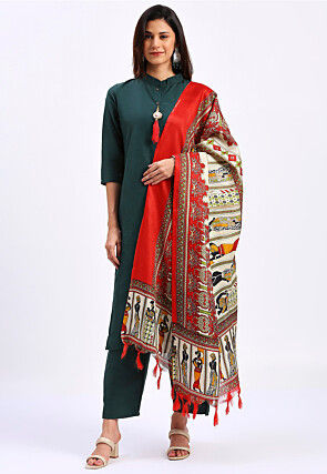 Solid Color Cotton Pakistani Suit in Teal Green
