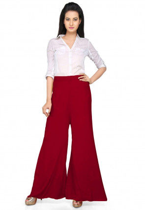 Solid Color Cotton Palazzo in Maroon