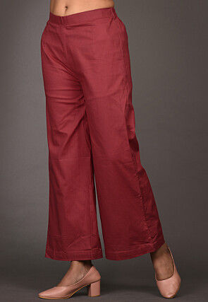 Solid Color Cotton Palazzo in Maroon