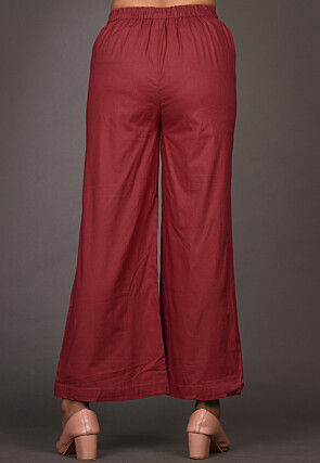 Solid Color Cotton Palazzo in Maroon