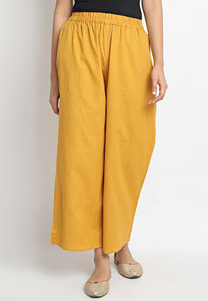 Solid Color Cotton Palazzo in Mustard
