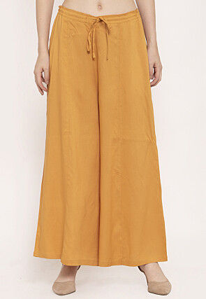 Solid Color Cotton Palazzo in Mustard