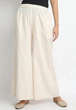 Solid Color Cotton Palazzo in Off White