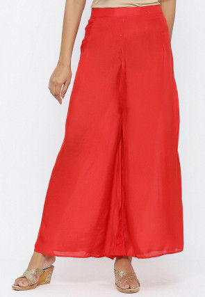 Solid Color Cotton Palazzo in Red