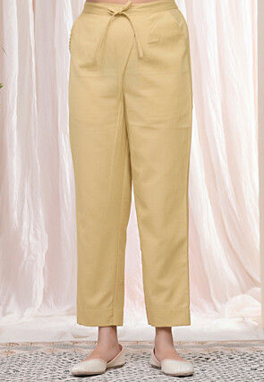 Solid Color Cotton Flex Pant in Beige