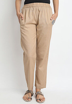 Solid Color Cotton Pant in Beige
