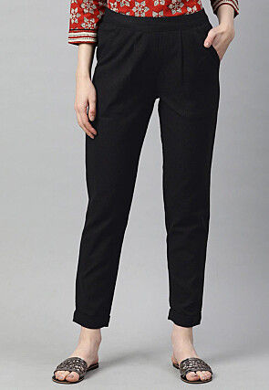 Solid Color Cotton Pant in Black