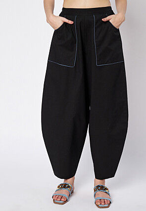 Solid Color Cotton Pant in Black