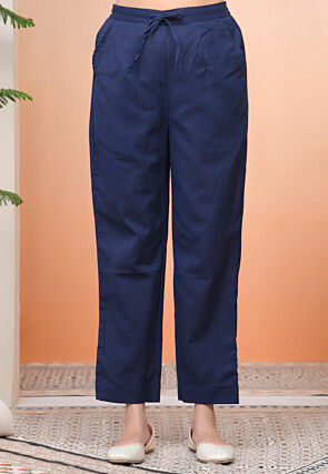 Solid Color Cotton Flex Pant in Dark Blue