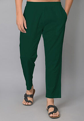 Solid Color Cotton Pant in Dark Green