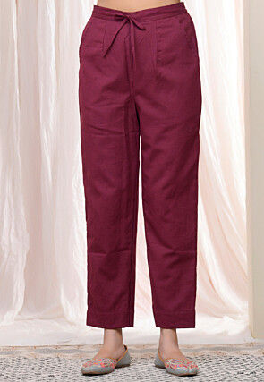 Solid Color Cotton Flex Pant in Dark Magenta
