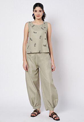 Solid Color Cotton Pant in Grey