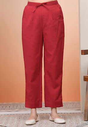 Solid Color Cotton Flex Pant in Maroon