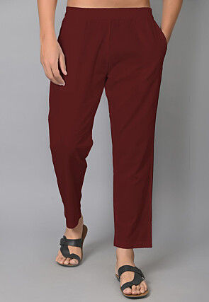 Solid Color Cotton Pant in Maroon