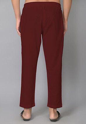 Solid Color Cotton Pant in Maroon