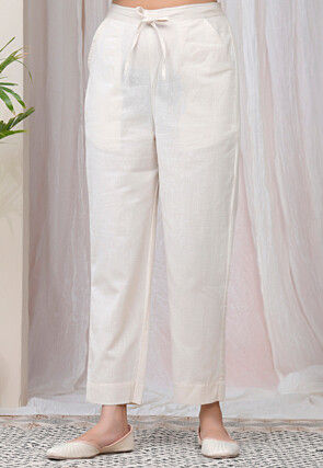 Solid Color Cotton Pant in Off White