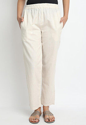 Solid Color Cotton Pant in Off White