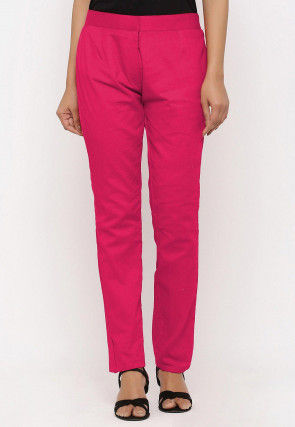 Buy De Moza Women Pink Solid Cotton Blend Ankle Length Western