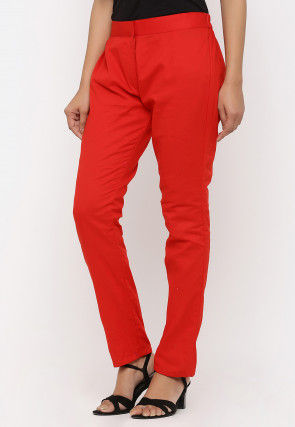 Solid Color Cotton Pant in Red