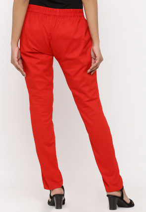 Solid Color Cotton Pant in Red