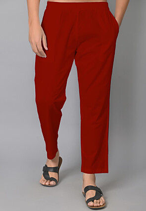 Solid Color Cotton Pant in Red