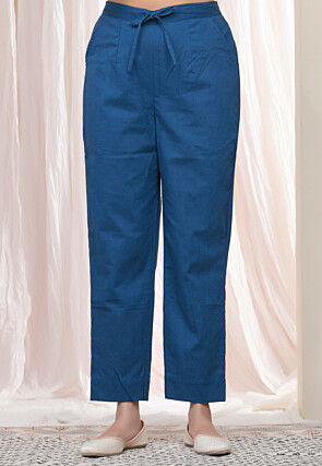 Solid Color Cotton Flex Pant in Teal Blue