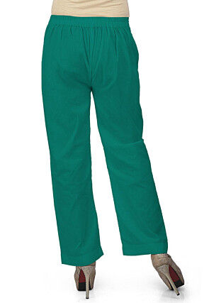 Solid Color Cotton Pant in Teal Green