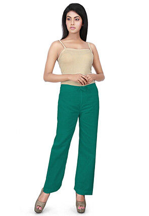 Solid Color Cotton Pant in Teal Green