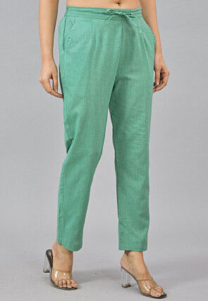 Solid Color Cotton Pant in Teal Green