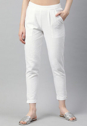 Solid Color Cotton Pant in White
