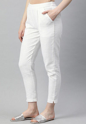 Solid Color Cotton Pant in White