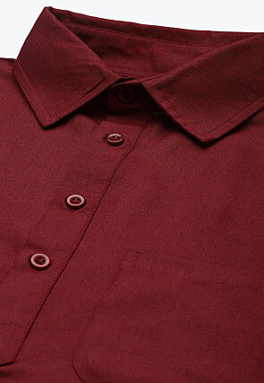 Solid Color Cotton Pathani Suit in Maroon