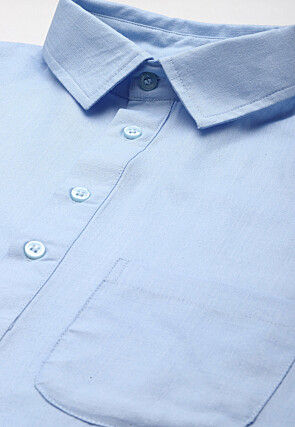 Solid Color Cotton Pathani Suit in Sky Blue