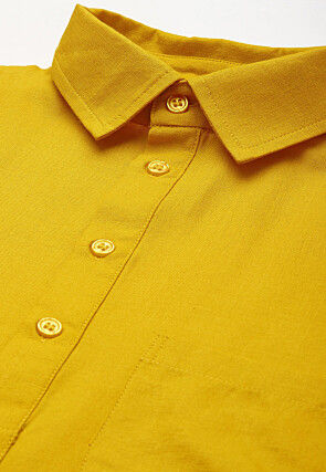 Solid Color Cotton Pathani Suit in Yellow