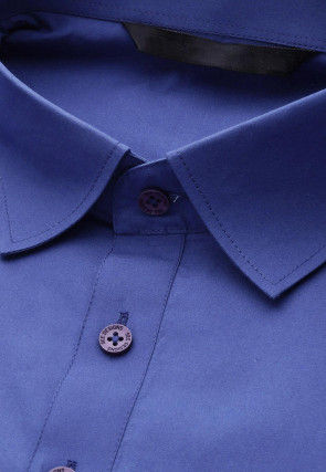 Solid Color Cotton Pathani Suit in Blue