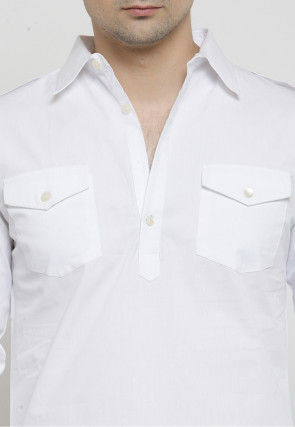 Solid Color Cotton Pathani Suit in White