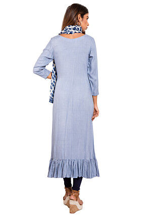 Solid Color Rayon A Line Suit in Light Blue