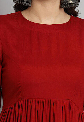 Solid Color Cotton Rayon Co Ord Set in Red