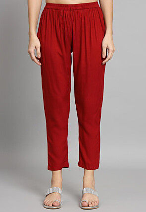 Solid Color Cotton Rayon Co Ord Set in Red